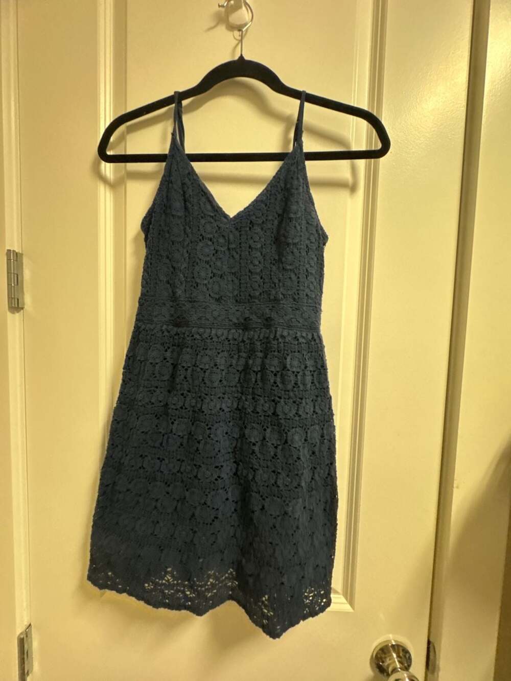 Abercrombie & Fitch Navy Blue Lace A-Line Mini Dress with Smocked Back